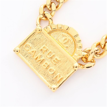 CHANEL RUE CAMBON Necklace Pendant Gold Plated Used Women Coco CC