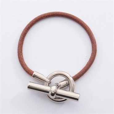 HERMES Grenan Bracelet leather Stainless Steel Brown SHW Used Women