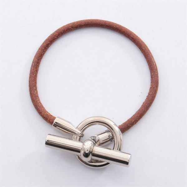 HERMES Grenan Bracelet leather Stainless Steel Brown SHW Used Women
