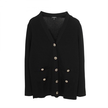 CHANEL COCO Mark button Cardigan #36 P64745K60695 Viscose Black Used Women CC