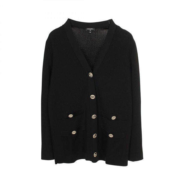 CHANEL COCO Mark button Cardigan #36 P64745K60695 Viscose Black Used Women CC