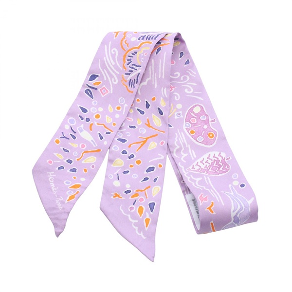 HERMES Twilly ISOLA DI PRIMAVERA ribbon Scarf Silk Purple Used Women