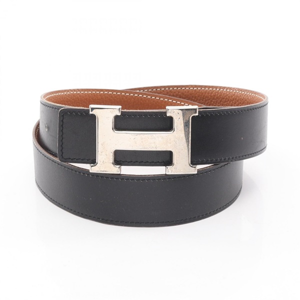 HERMES Constance H Belt Ceinture Reversible leather Black Brown SW Used mens G