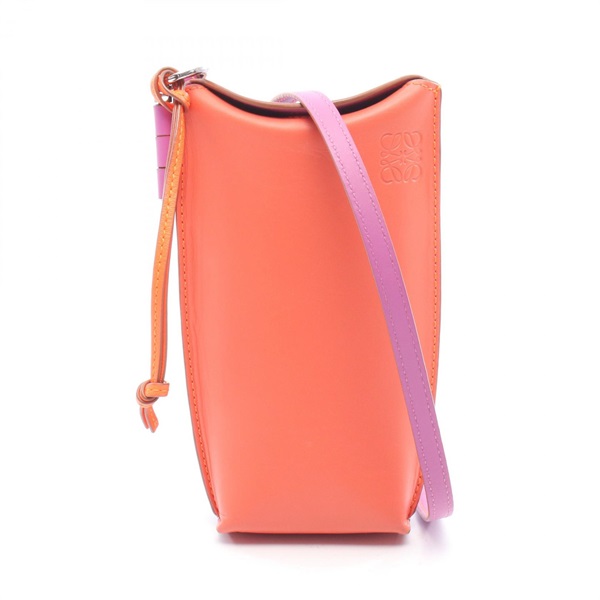 LOEWE GATE POCKET Shoulder crossbody Bag leather Orange Purple Used Women