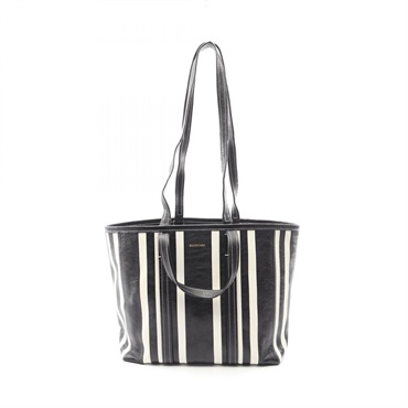 BALENCIAGA BARBES E/W SHOPPER Tote Bag 671409 leather Black White Used unisex