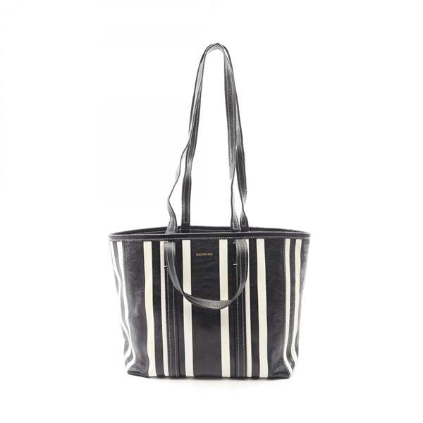 BALENCIAGA BARBES E/W SHOPPER Tote Bag 671409 leather Black White Used unisex