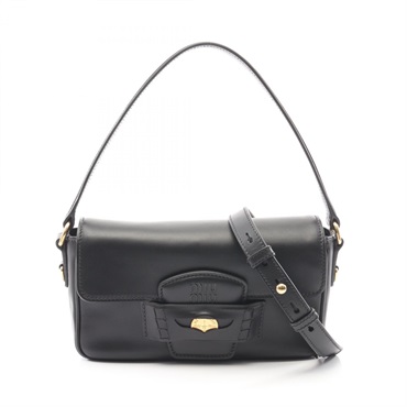 Miu Miu FINE CALF Penny 2Way Shoulder Handbag 5BD270 leather Black Used Women