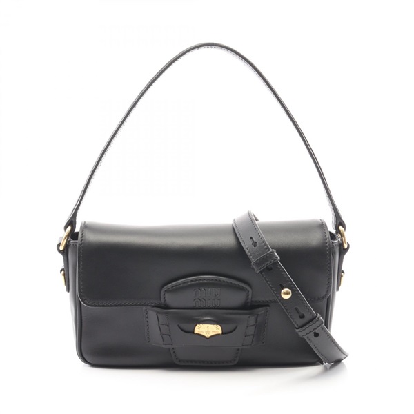 Miu Miu FINE CALF Penny 2Way Shoulder Handbag 5BD270 leather Black Used Women