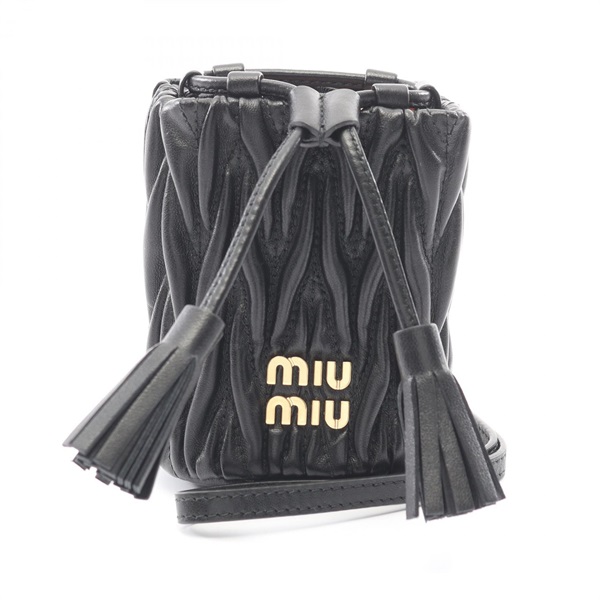 Miu Miu Matelassé Micro Chain Shoulder Bag 5NR026 leather Black Used Women