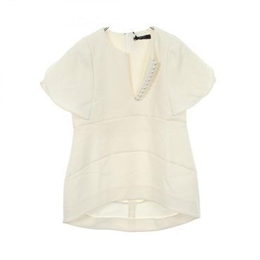 YOKO CHAN Flared sleeves pearl embellishments Slit Blouse Polyester White #36 Used