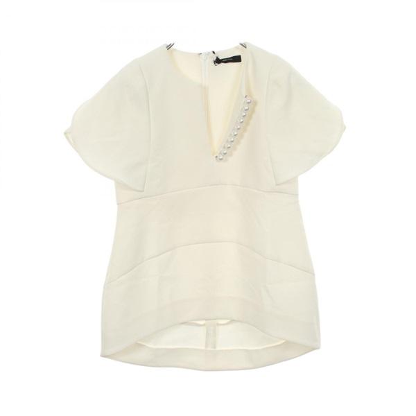 YOKO CHAN Flared sleeves pearl embellishments Slit Blouse Polyester White #36 Used