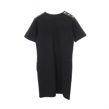 HERMES Sellier button Dress wool Black Used Women size 34