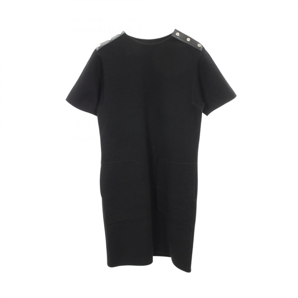 HERMES Sellier button Dress wool Black Used Women size 34