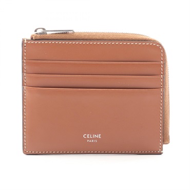 CELINE Triomphe Zipped Card Holder coin purse leather Brown Blk Used Women