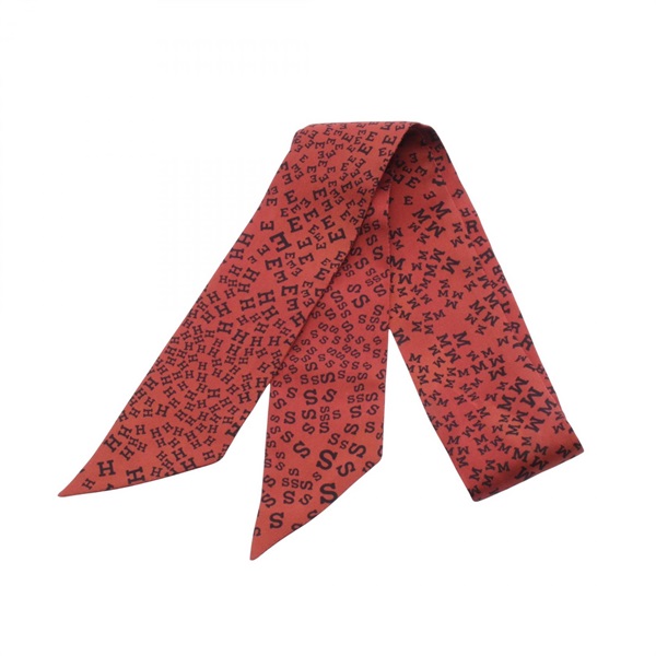 HERMES Twilly Logo Alphabet Ribbon Scarf silk Bordeaux Black Used Women