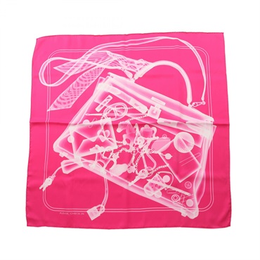 HERMES Carre70 PLEASE CHECK IN Scarf Stole Wrap silk Pink White Used Women