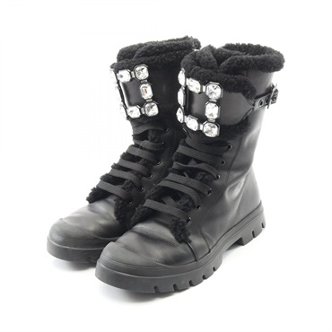 Roger Vivier Walkie Viv Lace-up boots leather Mouton Black Used Women #37 1/2
