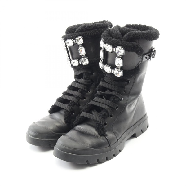 Roger Vivier Walkie Viv Lace-up boots leather Mouton Black Used Women #37 1/2