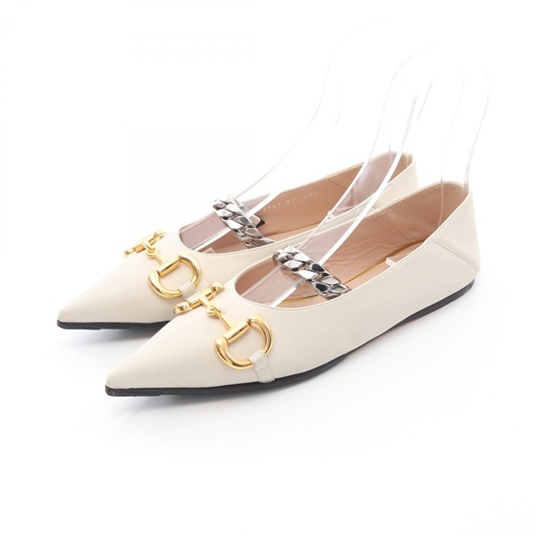 GUCCI Horsebit pointed toe Shoes Flat 621161 leather Beige Used Women size 37