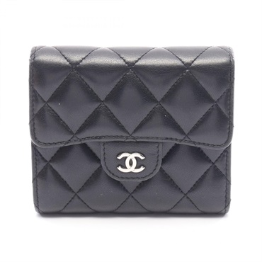CHANEL Classic small flap wallet Tri-fold purse AP0231 Lambskin Black GHW COCO