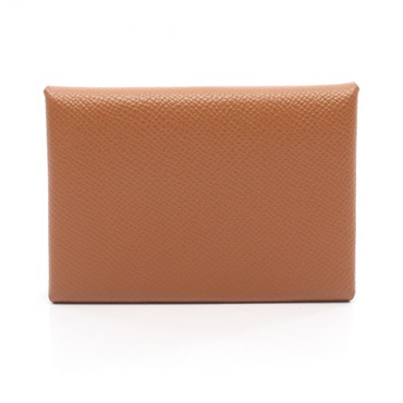 HERMES Calvi Duo Coin Purse Card Case Epsom leather Brown Gold SHW Used Women Z
