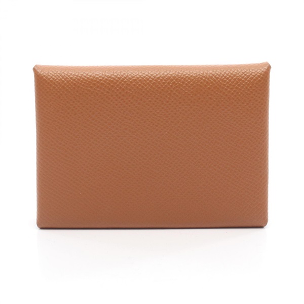 HERMES Calvi Duo Coin Purse Card Case Epsom leather Brown Gold SHW Used Women Z