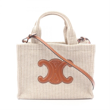 CELINE SMALL CABAS Thais Tote shoulder Bag 199162 canvas leather Beige Brown