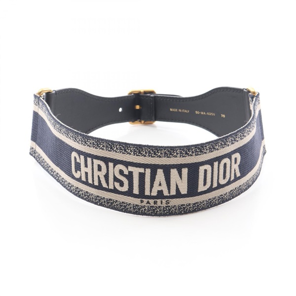Christian Dior Embroidery belt ceinture canvas leather Navy Used Women