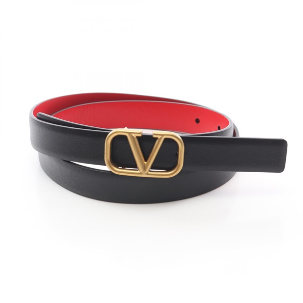 Valentino Garavani V logo Reversible belt leather Black Red GHW Used Women