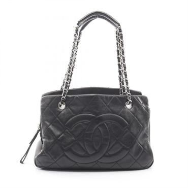 CHANEL COCO Mark chain shoulder Tote Bag A66871 Calfskin leather Black Used SHW
