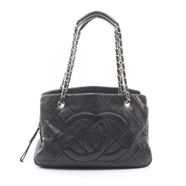 CHANEL COCO Mark chain shoulder Tote Bag A66871 Calfskin leather Black Used SHW