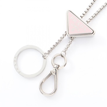 PRADA Triangle logo Key chain long Necklace Strap Stainless Steel Used Women