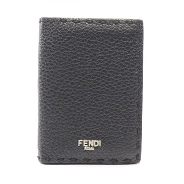 FENDI Logo Card Case Holder leather Black Used mens