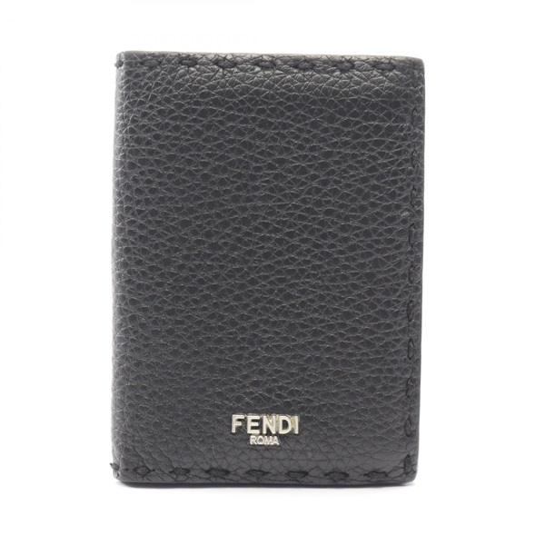 FENDI Logo Card Case Holder leather Black Used mens