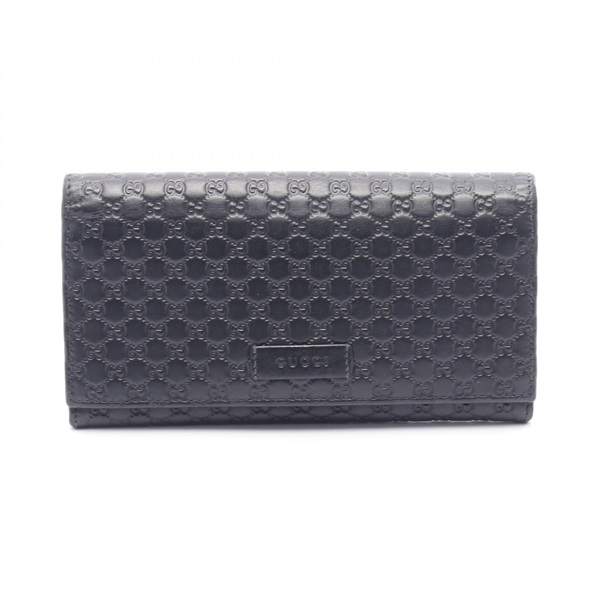 GUCCI Micro Guccisima Bifold long Wallet Purse 449396 leather Black Used Women