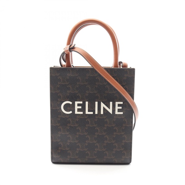 CELINE Mini Vertical Cabas Triomphe 2WAY Shoulder Handbag canvas leather Black