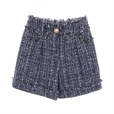 BALMAIN Boucle tweed Pants Shorts #36 cotton Navy Used Women