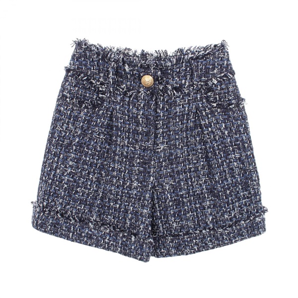 BALMAIN Boucle tweed Pants Shorts #36 cotton Navy Used Women
