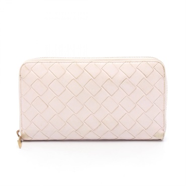 BOTTEGA VENETA Intrecciato Around long zip Wallet Purse leather Pink Used Women