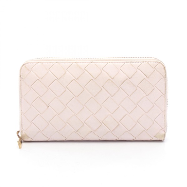 BOTTEGA VENETA Intrecciato Around long zip Wallet Purse leather Pink Used Women