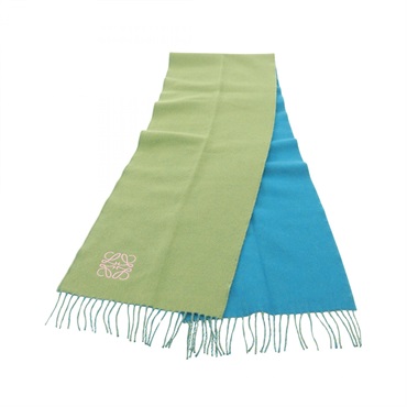 LOEWE Anagram Bicolor Scarf Stole Wrap wool cashmere Green Blue Used Women