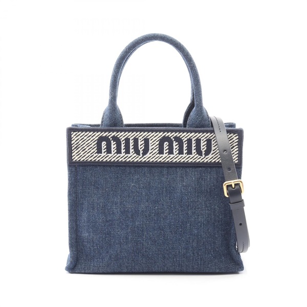 Miu Miu DEDNIM RICAMO Shoulder Handbag 5BG271 denim Navy Used Women logo