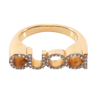 GUCCI Logo rhinestone Ring Gold Plated Used women US size 8.25