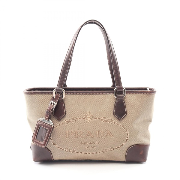 PRADA Logo jacquard Tote Handbag BN1159 canvas Beige Used Women No strap