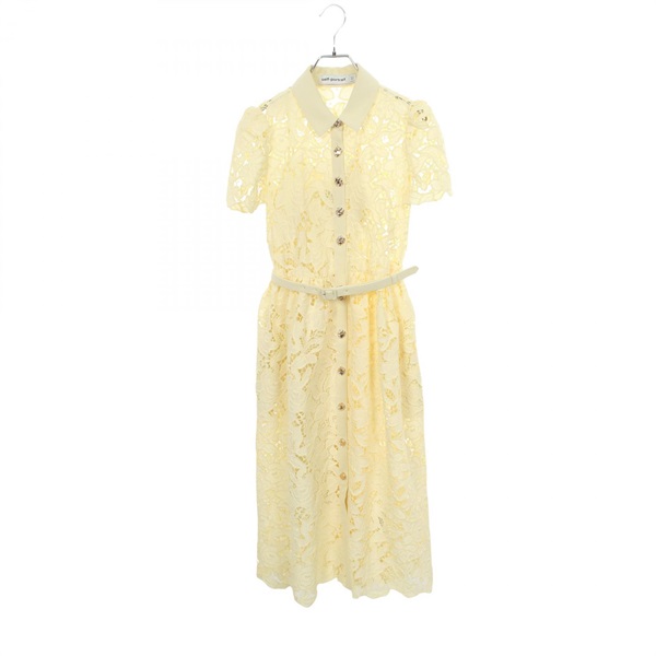 Self-Portrait Total lace COLLARED MIDI Dress polyester Yellow #UK6 Used Women