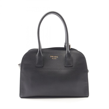 PRADA SOFT GLAIN Medium Tote hand Bag 1BG538 leather Black Used Women