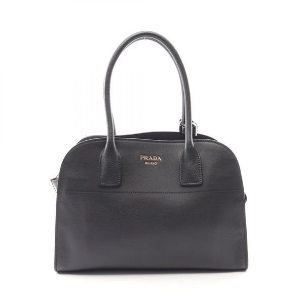 PRADA SOFT GLAIN Medium Tote hand Bag 1BG538 leather Black Used Women