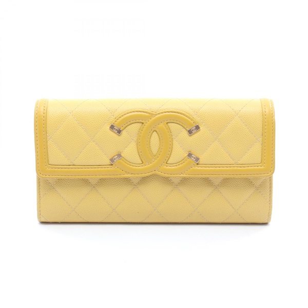CHANEL CC filigree Bifold purse long wallet A84448  Calfskin leather Yellow GHW