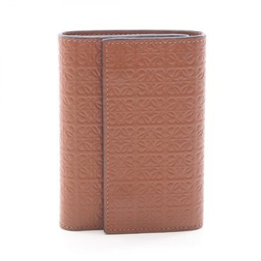 LOEWE Vertical small Tri-fold wallet leather Brown Used Women