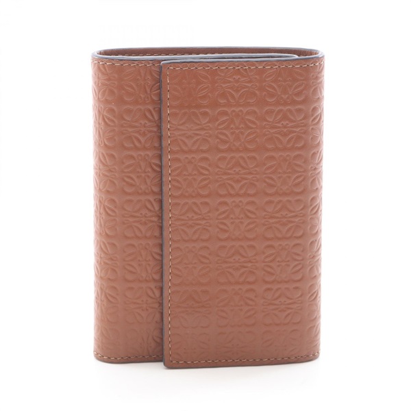 LOEWE Vertical small Tri-fold wallet leather Brown Used Women